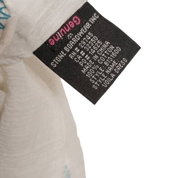 VOLCOM White Crepe Blue Embroidered Halter Neck Sleeveless Dress Medium - Picture 3 of 10